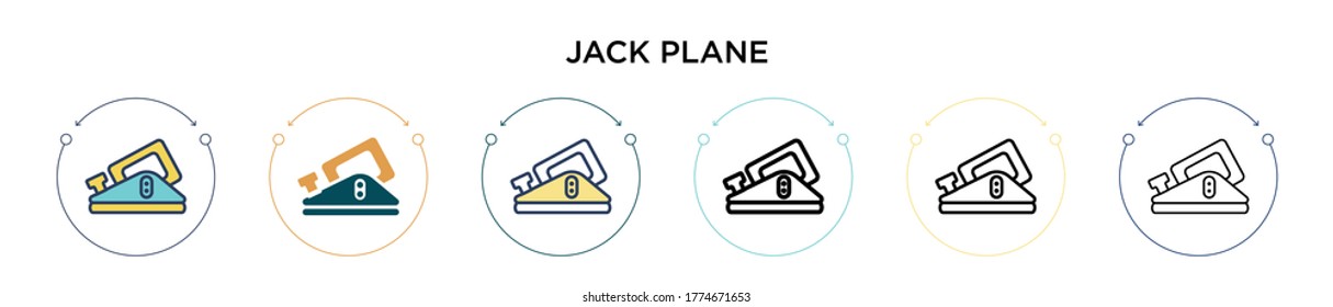 Jack plane icon in filled, thin line, outline and stroke style. Vector illustration of two colored and black jack plane vector icons designs can be used for mobile, ui, web