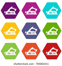 Jack plane icon set many color hexahedron isolated on white vector illustration