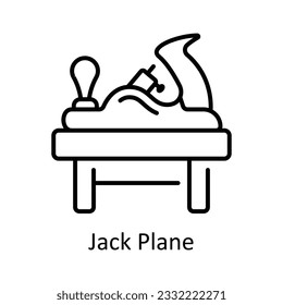 Ilustración de diseño de iconos de esquema de planeo de Jack PlaneIroning. Símbolo de reparación y mantenimiento del hogar en el archivo EPS 10 de fondo blanco