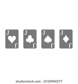 Icono de Vector de baraja de cartas Jack jugando. Clubes, corazones, picas y diamantes jack pack.