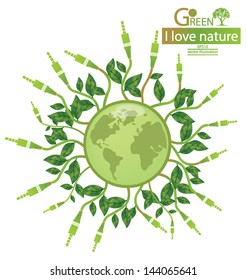 Jack plug. Tree design. Go green. Save world. vector illustration.