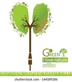 Jack plug. Tree design. Go green. Save world. vector illustration.