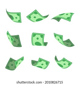 Jack Port money. dollar bills falling from above Isolated objects on a white background.