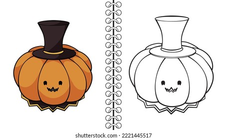 Jack Pumpkin. Coloring book, outline and doodle cute pumpkin characters. Halloween, trick or treat coloring book page activity for kids and adults. Hand drawn vector illustration. 