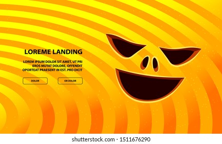Jack Pumpkin Funny Face Carved in Orange Background. Vector Halloween Background for Landing Page Template.