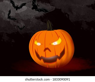 Jack pumpkin for Halloween and bats