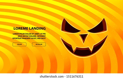 Jack Pumpkin Vampire Face Carved in Orange Background. Vector Halloween Background for Landing Page Template.