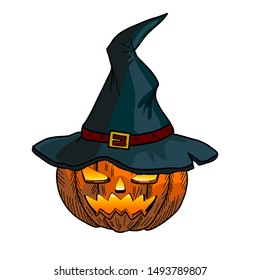 Jack Pumpkin In Witch Hat Lantern For Halloween