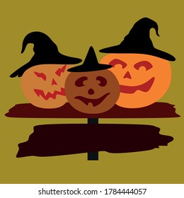 Jack the pumpkin in the witch's hat on the Board .Pumpkin for Halloween.vector illustration on a yellow background