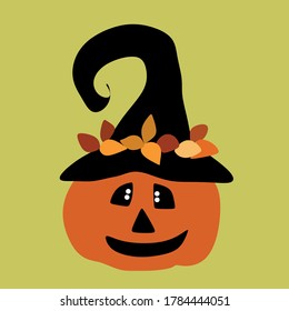 Jack the pumpkin in the witch's hat.Pumpkin for Halloween.vector illustration on a beige background