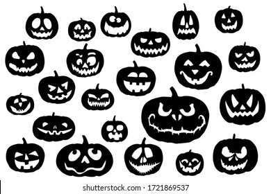 Jack pumpkins icons set. Halloween clip art black and white