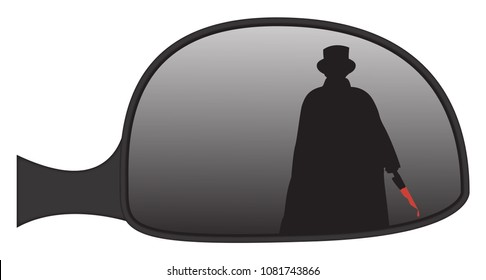 Jack the Ripper in a car side mirror isolated on a white background