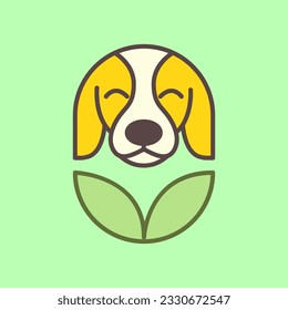 jack russel dog puppy cute modern geometric mascot cartoon leaves nature logo icon vector illustration