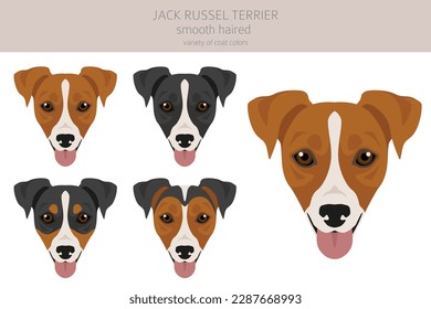 Jack Russel aterrador en diferentes poses y colores de abrigo. Cubierta lisa y pelo roto.  Ilustración del vector