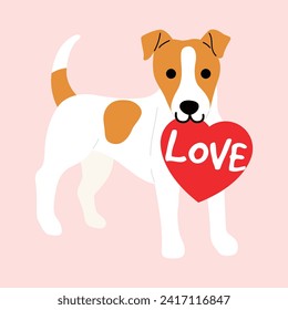 Jack Russel Terrier Hundehund-Illustration für Happy Valentins Tagesgrußkarte