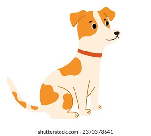 Jack Russel terrier Dog. Mascotas, animales, diseño de temática canina en un estilo contemporáneo sencillo y plano. Dibujo vectorial Ilustración aislada en el fondo blanco.