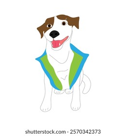 Jack Russell in a blue jacket. A simple and cute illustration of a sitting terrier