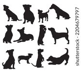 Jack russell dog animal silhouettes, Jack russell terrier dog silhouettes.