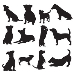 Jack Russell Dog Animal Silhouettes, Jack Russell Terrier Dog Silhouettes.