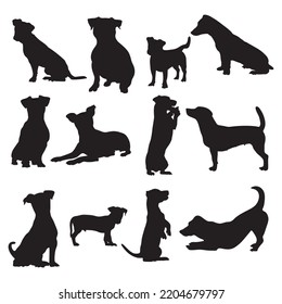 Jack russell dog animal silhouettes, Jack russell terrier dog silhouettes.