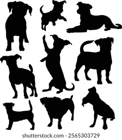 Jack russell dog animal silhouettes, Jack russell terrier dog silhouettes.	