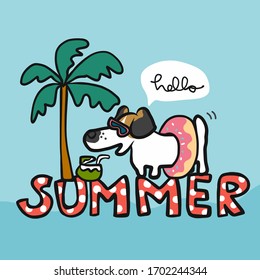 Jack Russell dog in summer time cartoon vector illustration
