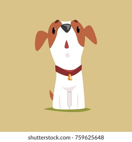 Jack russell puppy character looking up, cute funny terrier vector illustration