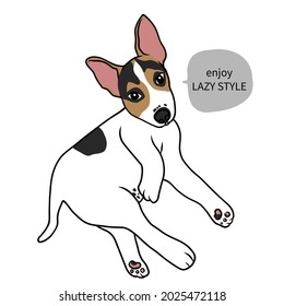 Jack Russell puppy dog enjoy lazy style cartoon vector illustration