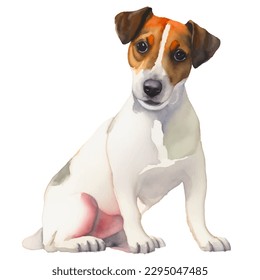 jack russell with style hand drawn watercolor digital painting illustration