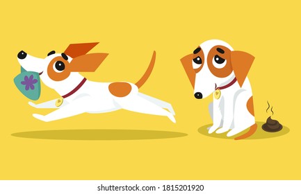 Jack Russell Terrier Character Carrying Slippers and Showing Guilty Face Vector Illustration Set