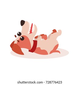 Jack russell terrier character laying upside down on his back , cute funny dog vector Illustration