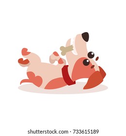Jack russell terrier character playing with bone, cute funny dog vector Illustration