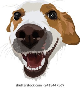 Jack Russell terrier close-up portrait of a dog. Vector illustration
