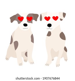 Jack Russell Terrier Cute dogs with with love in the eyes. Funny animals. Vector hand drawn illustration. Perfect for creating cards, posters, labels, T-shirts, banners, stickers and veterinary blog	