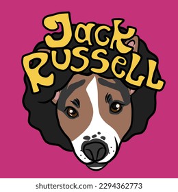 Jack Russell Terrier dog have afro hair style cartoon vector illustration	