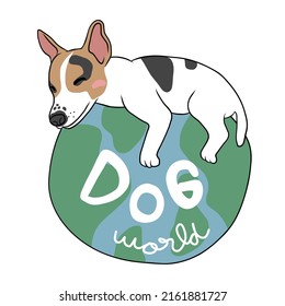 Jack Russell Terrier dog sleep on earth dog world cartoon vector illustration