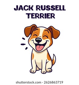Cão Jack Russell Terrier sorrindo em fundo branco isolado. ilustração de vetor desenhado à mão etiqueta de desenho animado bonito