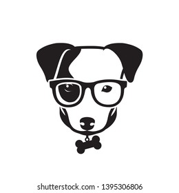 Jack Russell Terrier dog wearing eyeglasses - isolated outlined vector illustration 