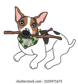 Jack Russell Terrier dog wood stick collector cartoon vector illustration	