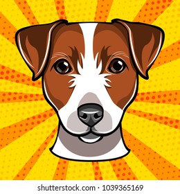 Jack russell terrier head. Dog muzzle. Vector illustration isolated on colorful yellow background.