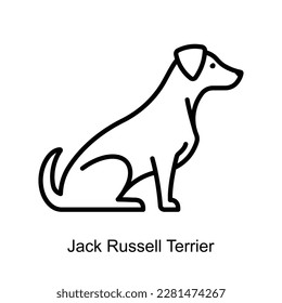 Icono de Jack Russell Terrier. Perro de Purebred sentado a un lado. cachorro doméstico, signo en estilo minimalista. Acos editables, delgada línea, para etiqueta, tienda de mascotas, nutrición de perro.