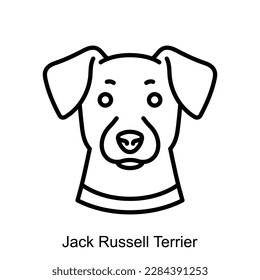 Jack Russell Terrier icon. Purebred dogs head, front view. Breed domestic pet sign in minimalist style. Editable strokes, thin line, for label, pet shop, dogs nutrition