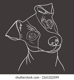 Jack russell terrier line art picture. Funny pet dog hand drawn vector illustration. Fox hunter small terrier, in full growth view
