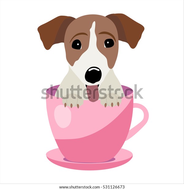 Jack Russell Terrier Pink Teacup Illustration Stock Vector