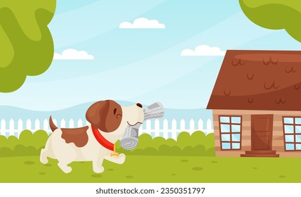 Jack Russell Terrier Puppy Character Carrying Newspaper Vector Illustration