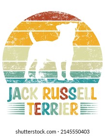 Jack Russell Terrier Retro Vintage Sunset T-shirt Design template, Terrier on Board, Car Window Sticker, POD, cover, Isolated white background, White Dog Silhouette Gift for Jack Russell Terrier Lover