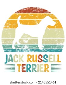 Jack Russell Terrier Retro Vintage Sunset T-shirt Design template, Terrier on Board, Car Window Sticker, POD, cover, Isolated white background, White Dog Silhouette Gift for Jack Russell Terrier Lover