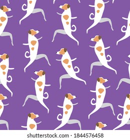 Jack russell terrier seamless pattern. Flat vector stock illustration. Dog, pet doing yoga. Seamless endless illustration of jack russell terrier. Pattern for printing