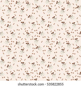 Jack Russell Terrier Vector Seamless pattern. Dog, bone, paw print