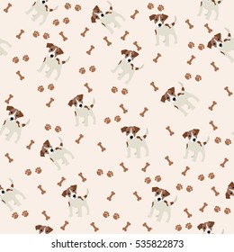 Jack Russell Terrier Vector Seamless pattern. Dog, bone, paw print